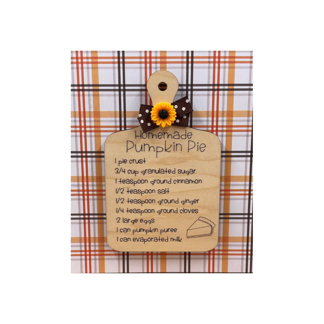 Pumpkin Pie Recipe Board - Thanksgiving Ornament or Magnet - Lake House Crafts